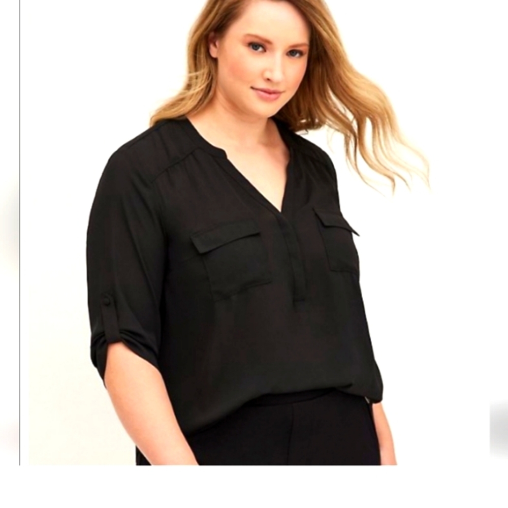 Torrid Black Harper Sloucy   Slightly Sheer Blouse Size 6